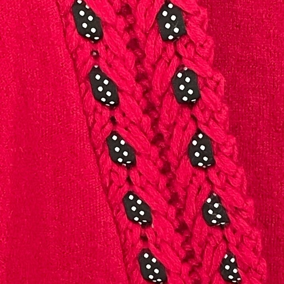 COLDWATER CREEK SWEATER WOMENS SMALL RED CARDIGAN RIBBON LACE SWEATER 100% WOOL - Picture 5 of 5